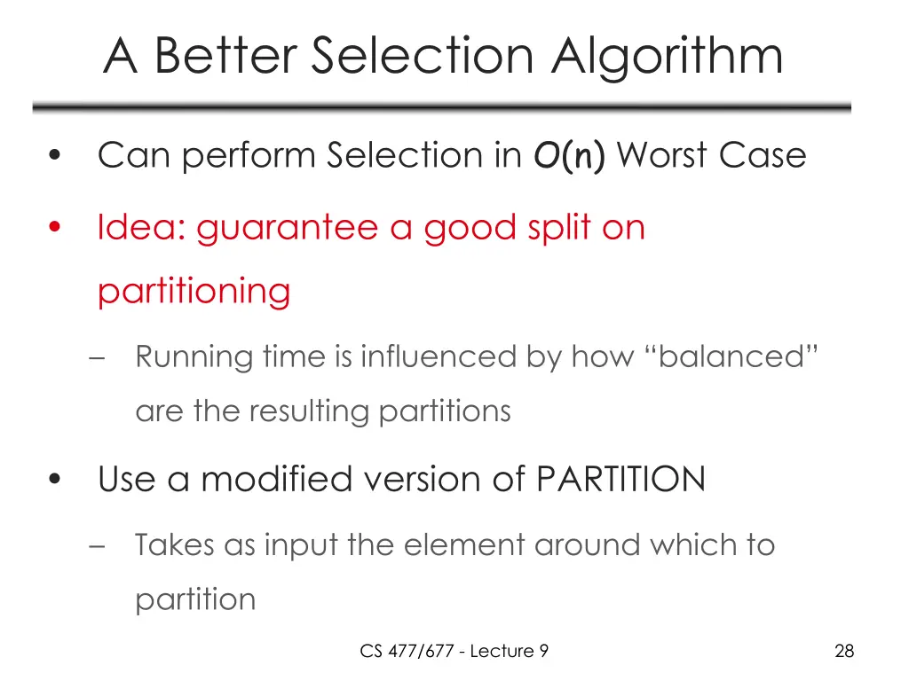 a better selection algorithm