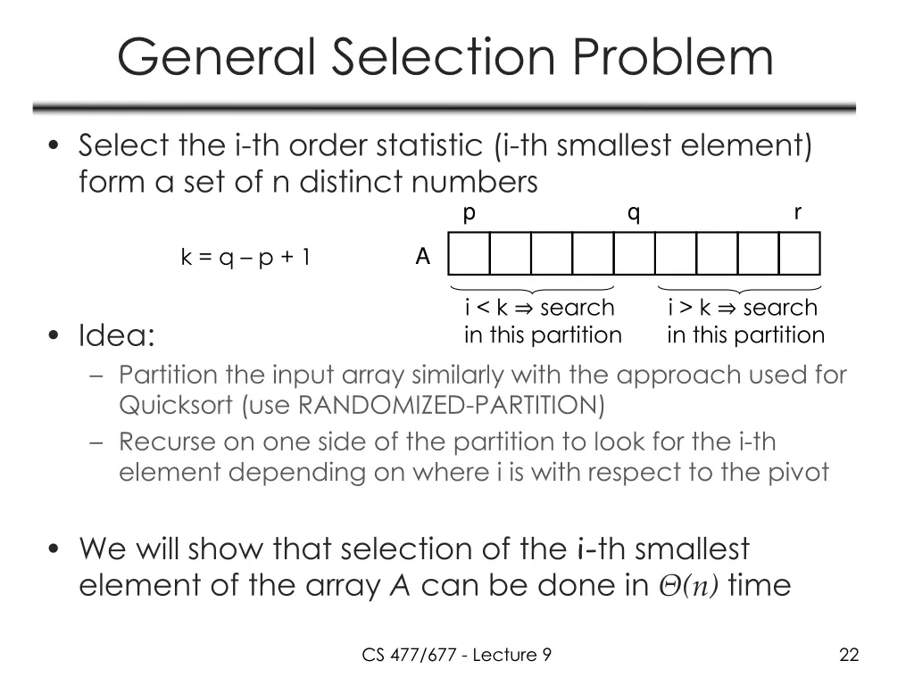 general selection problem