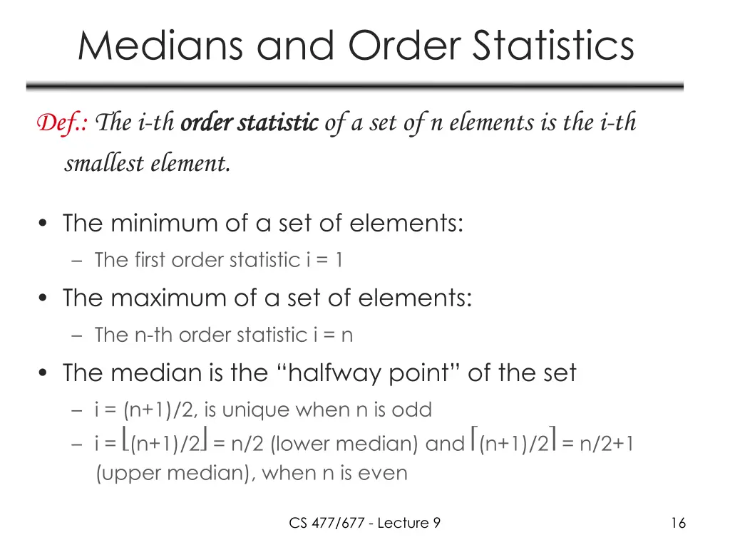 medians and order statistics