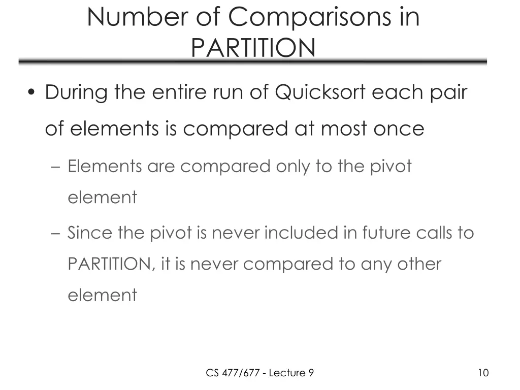 number of comparisons in partition 1