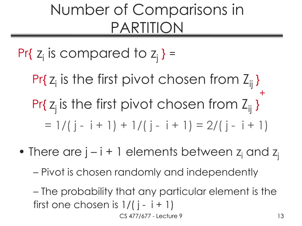 number of comparisons in partition 3