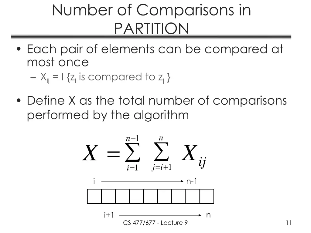 number of comparisons in partition each pair
