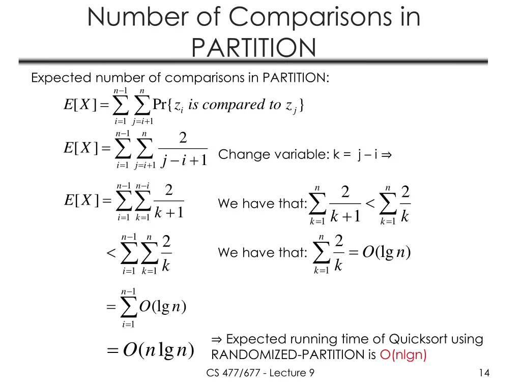 number of comparisons in partition expected