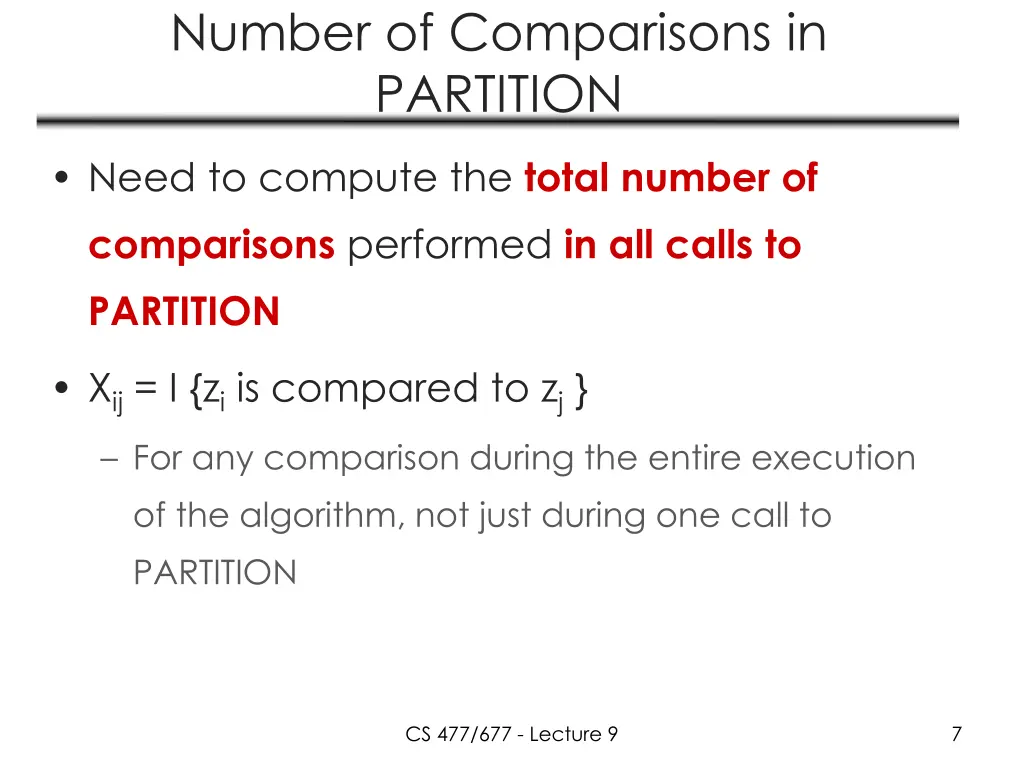 number of comparisons in partition