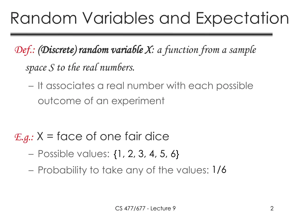 random variables and expectation
