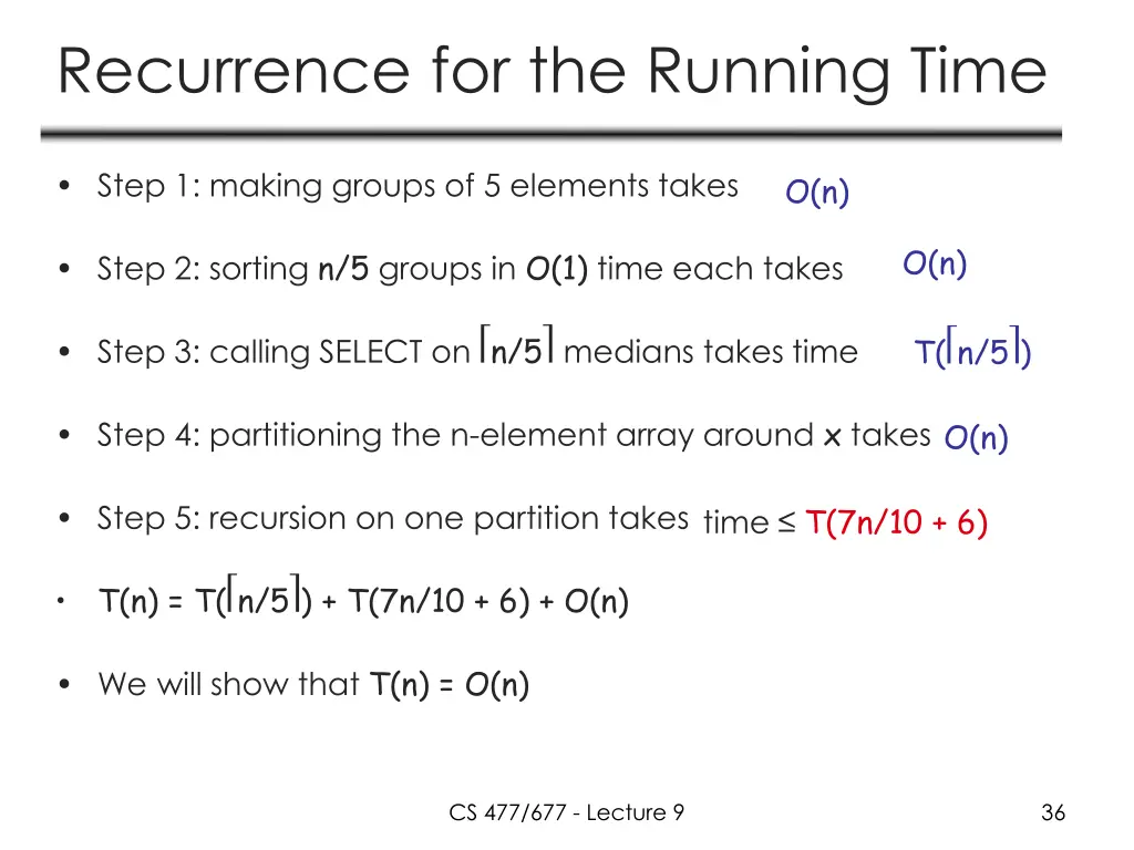 recurrence for the running time