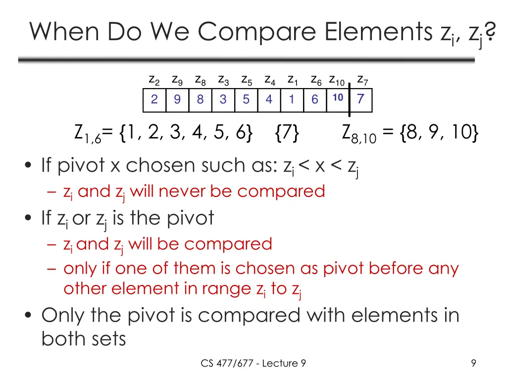 when do we compare elements z i z j