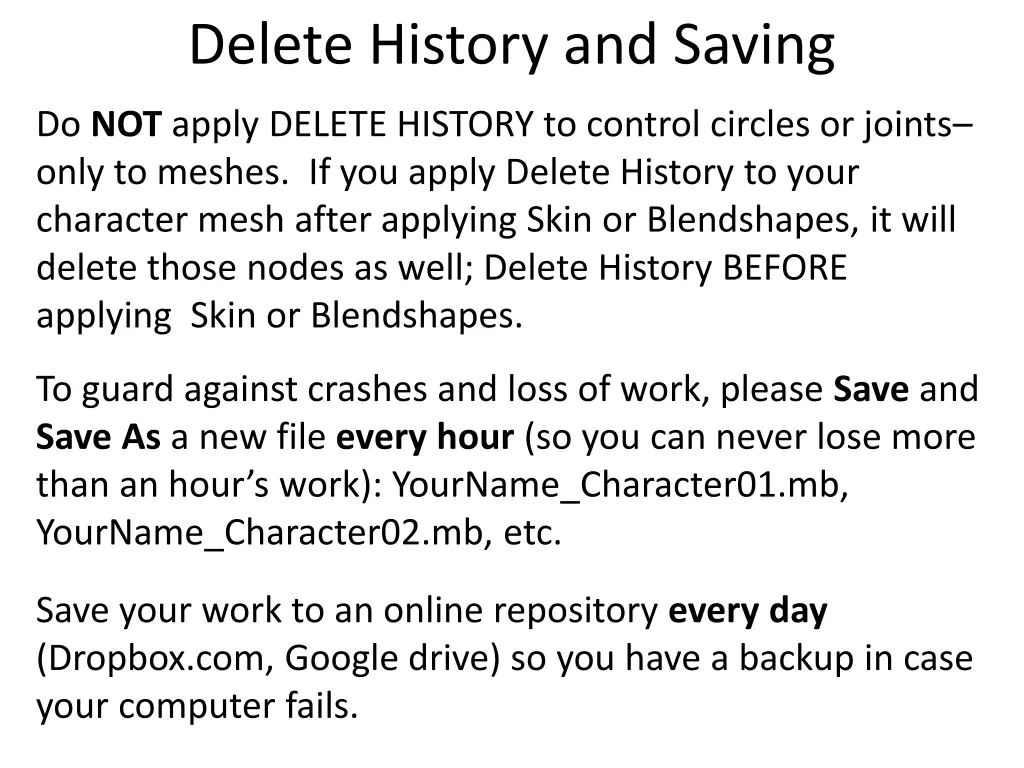 delete history and saving