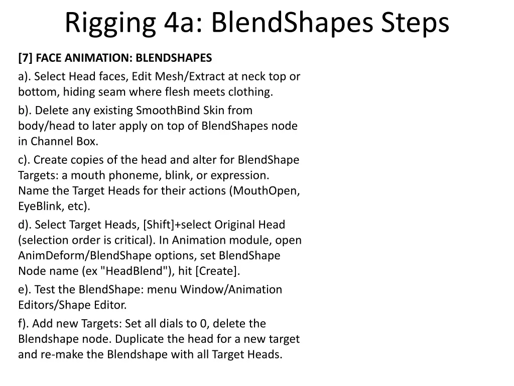 rigging 4a blendshapes steps