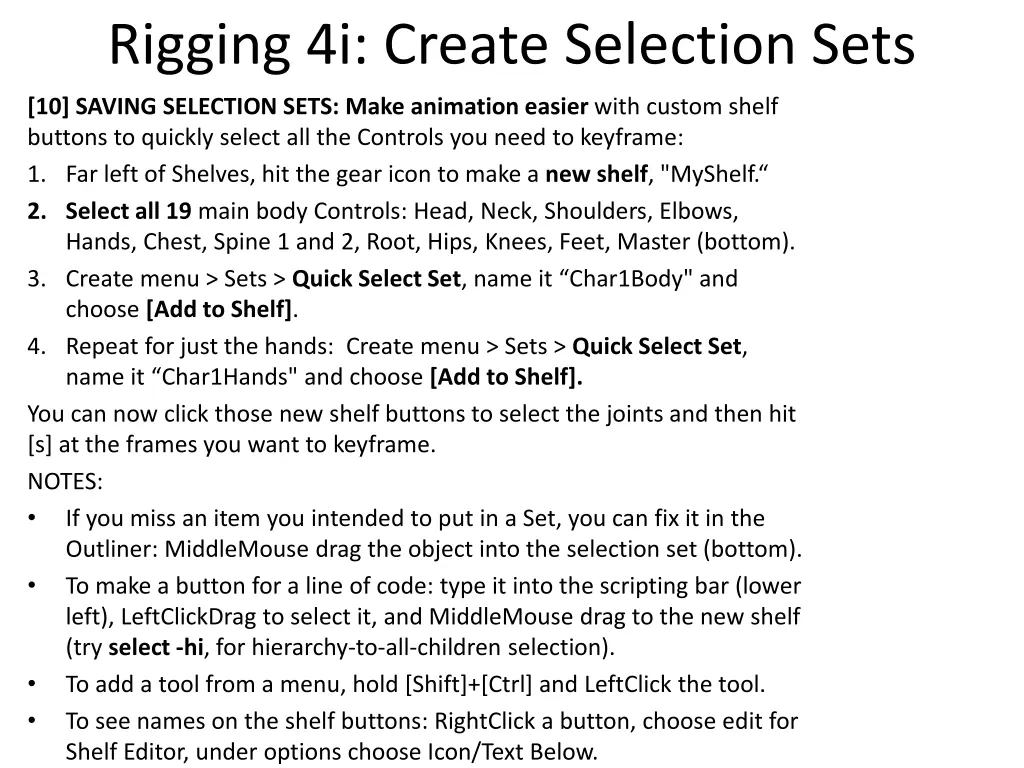rigging 4i create selection sets