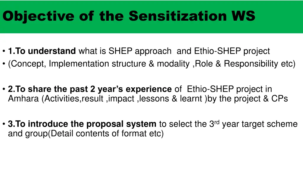 objective of the sensitization ws