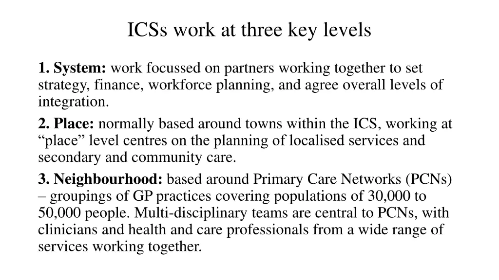 icss work at three key levels