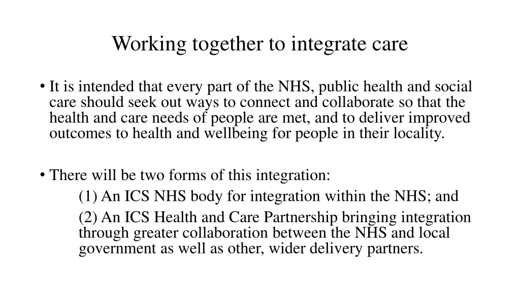 working together to integrate care
