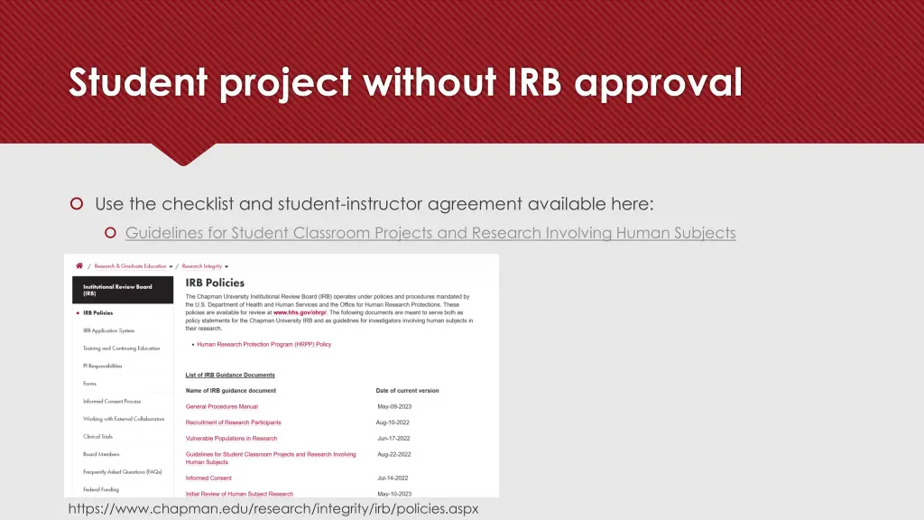 student project without irb approval