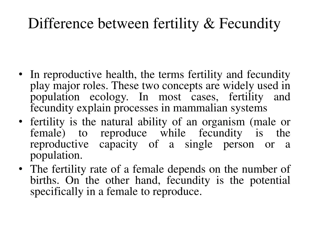 difference between fertility fecundity