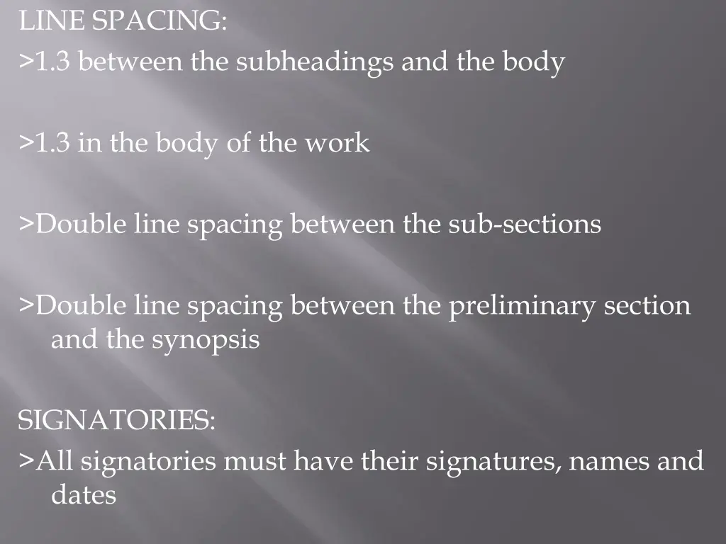 line spacing 1 3 between the subheadings