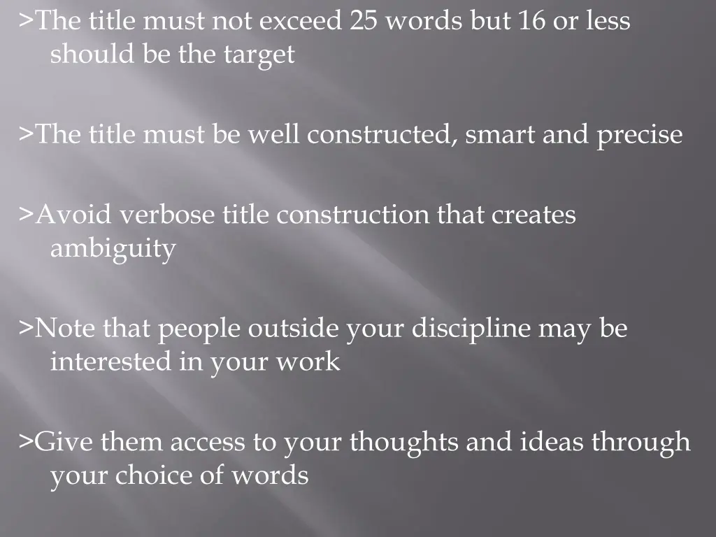 the title must not exceed 25 words but 16 or less