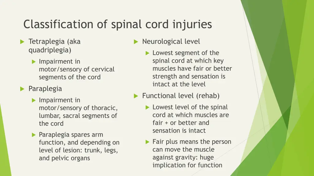 classification of spinal cord injuries
