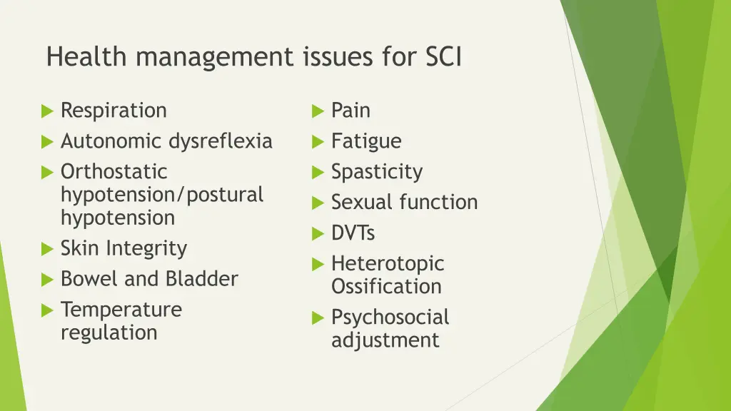 health management issues for sci