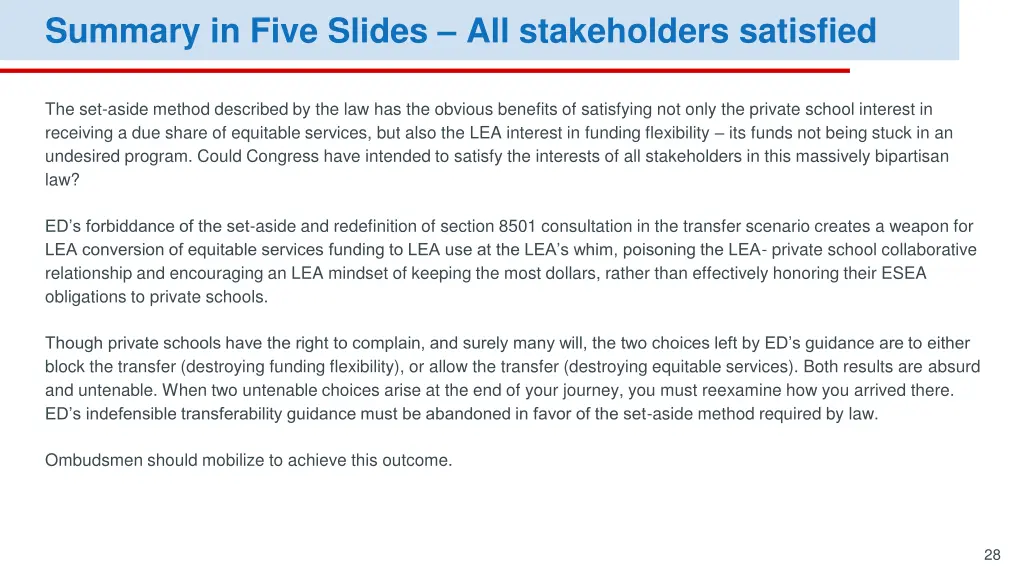 summary in five slides all stakeholders satisfied