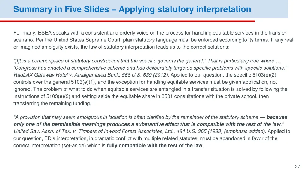summary in five slides applying statutory