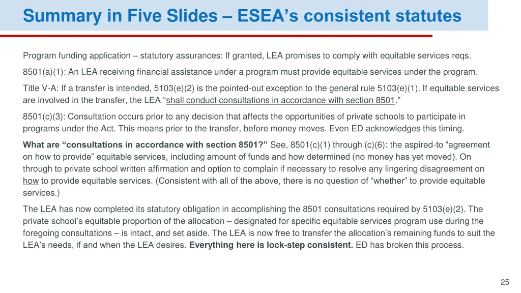 summary in five slides esea s consistent statutes