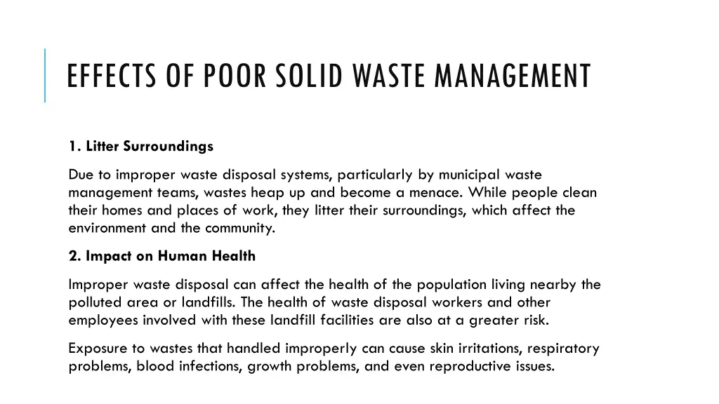 effects of poor solid waste management