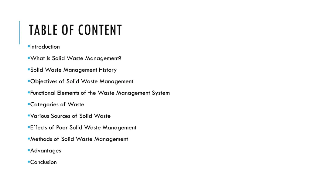 table of content