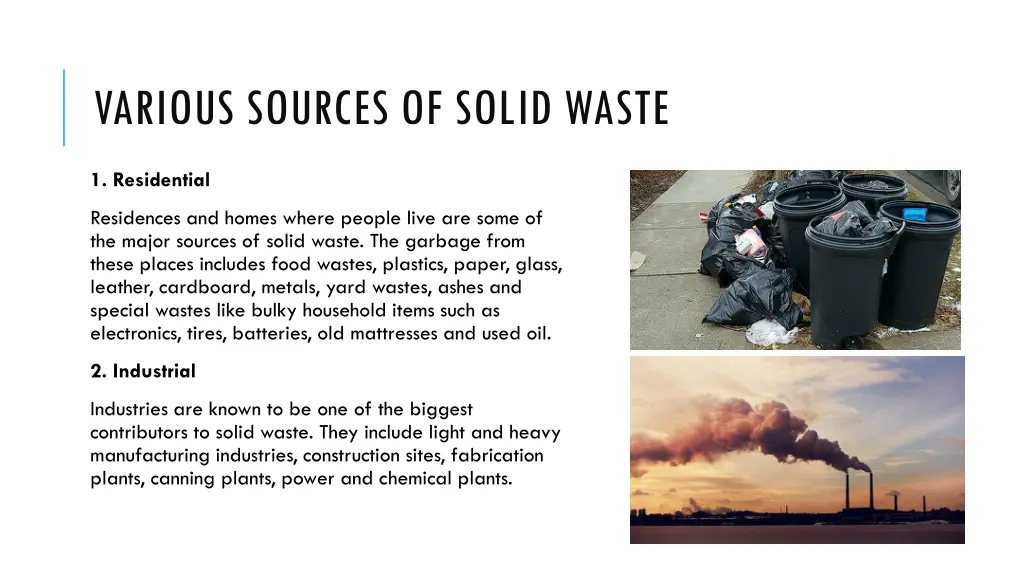 various sources of solid waste