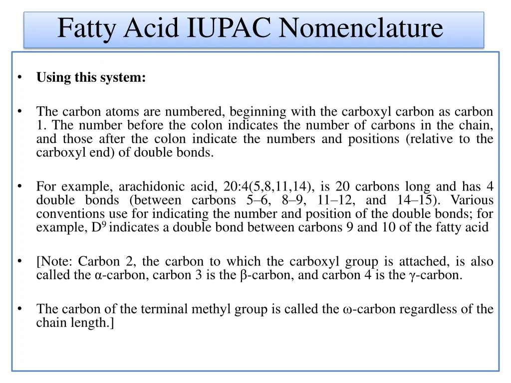 fatty acid iupac nomenclature