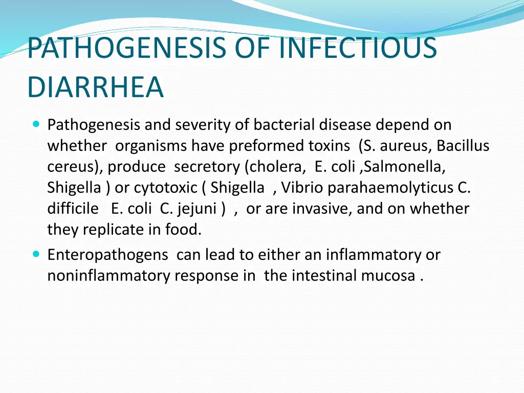 pathogenesis of infectious diarrhea