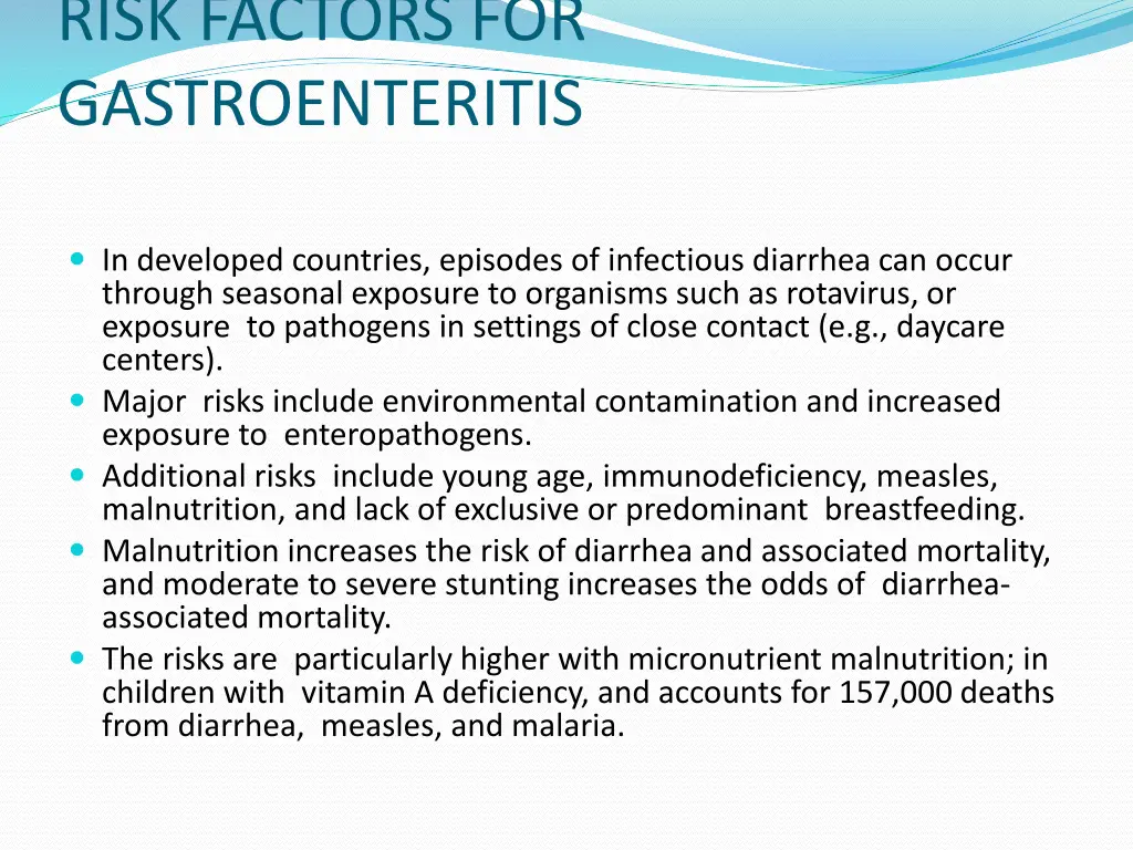 risk factors for gastroenteritis