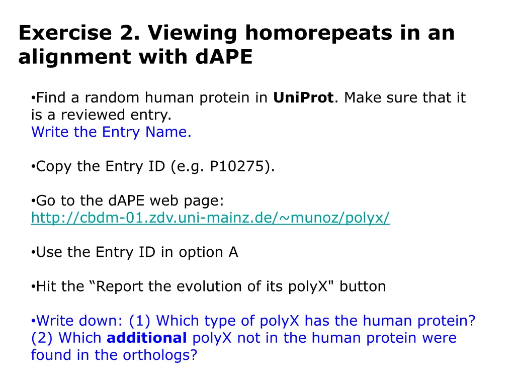 exercise 2 viewing homorepeats in an alignment 1
