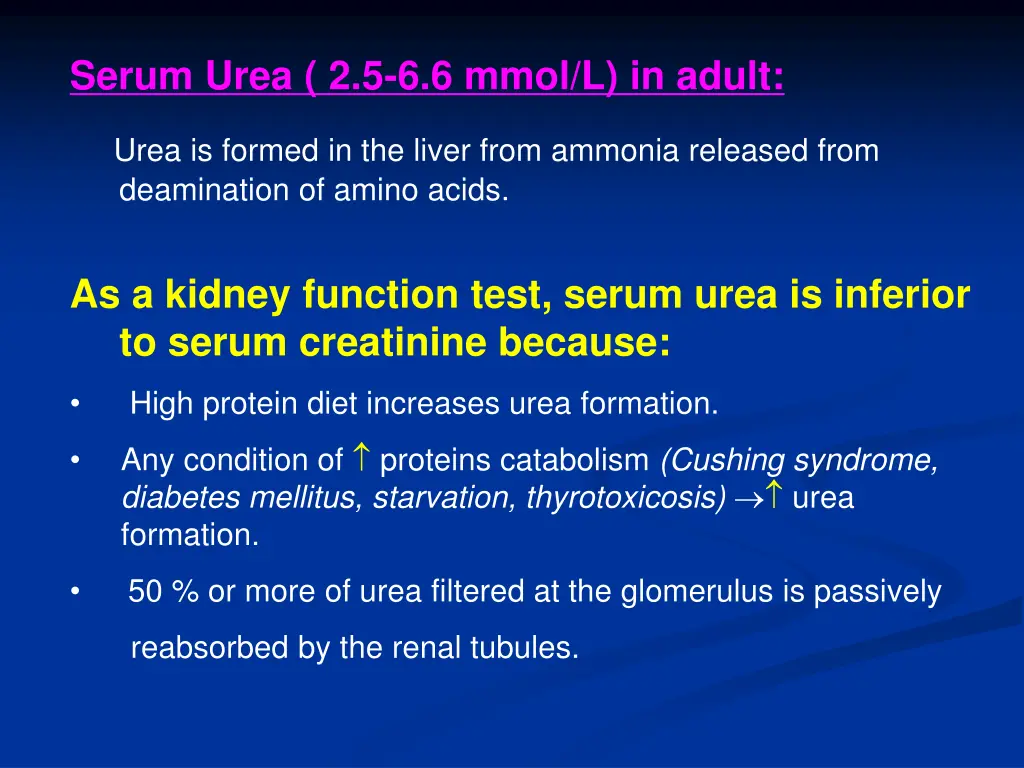 serum urea 2 5 6 6 mmol l in adult