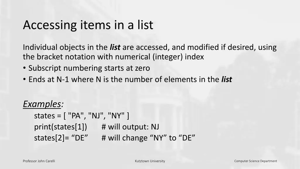 accessing items in a list