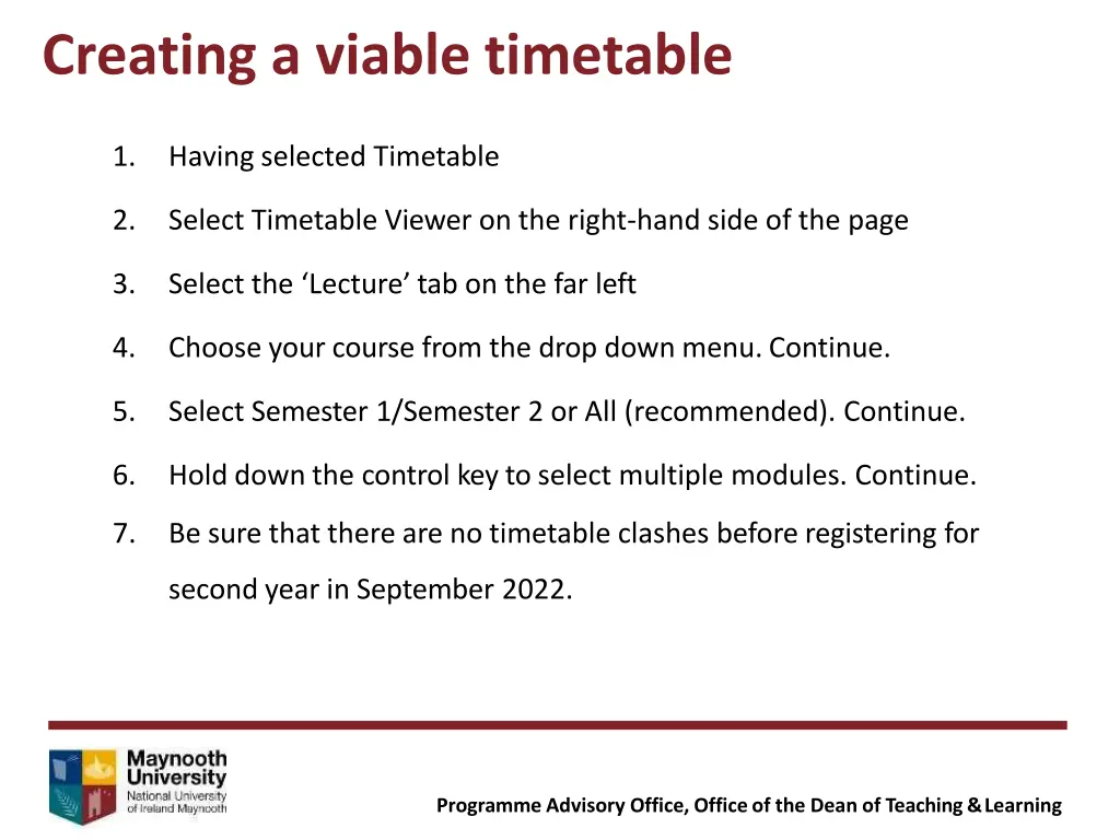 creating a viable timetable