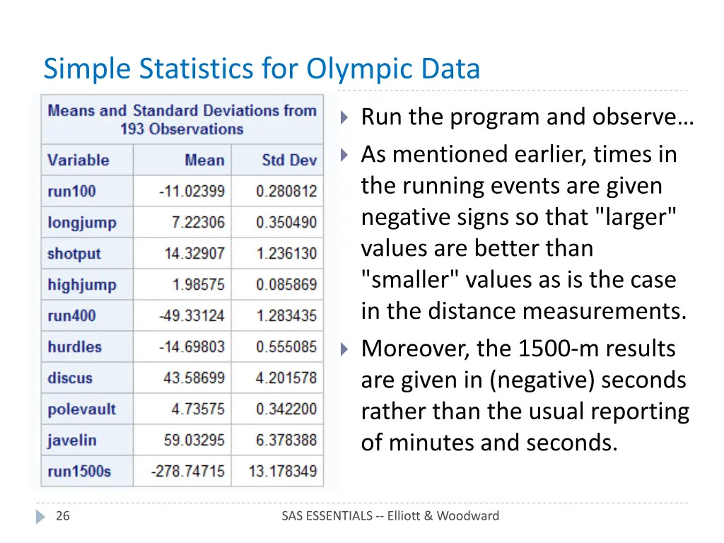 simple statistics for olympic data