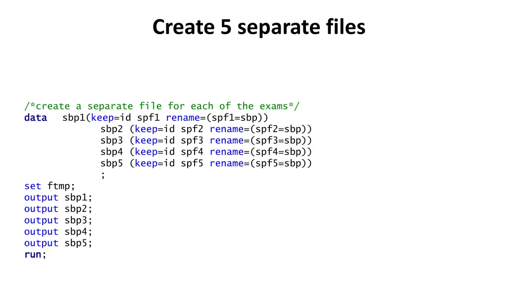 create 5 separate files