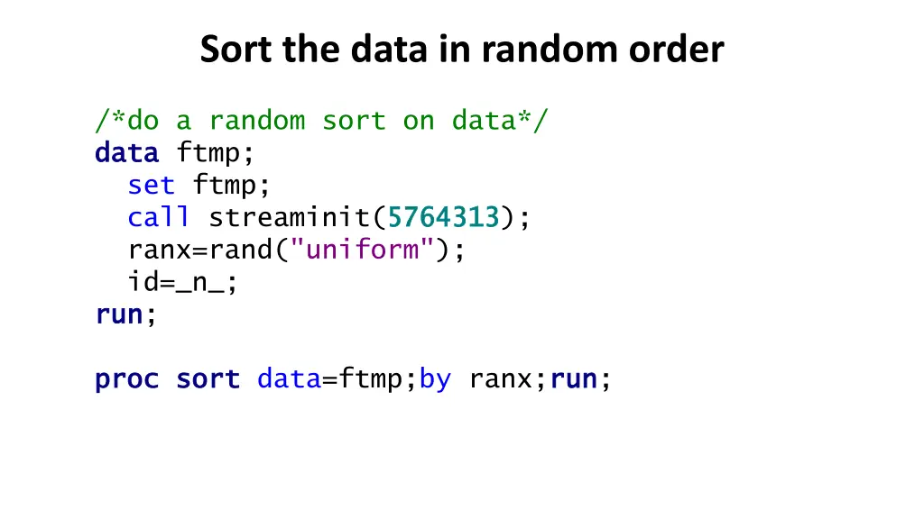 sort the data in random order