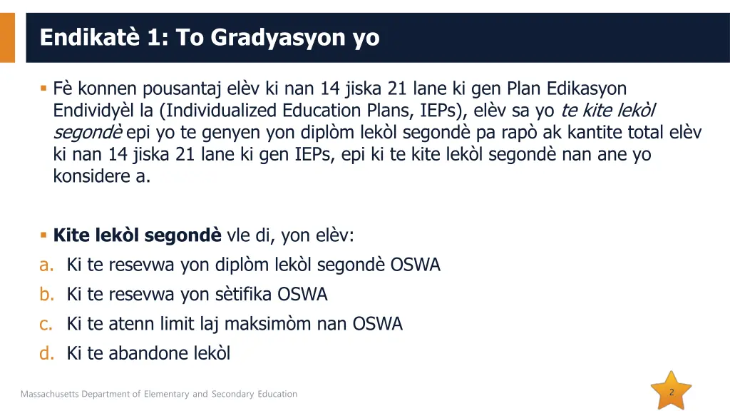 endikat 1 to gradyasyon yo