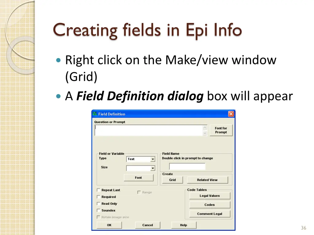 creating fields in epi info