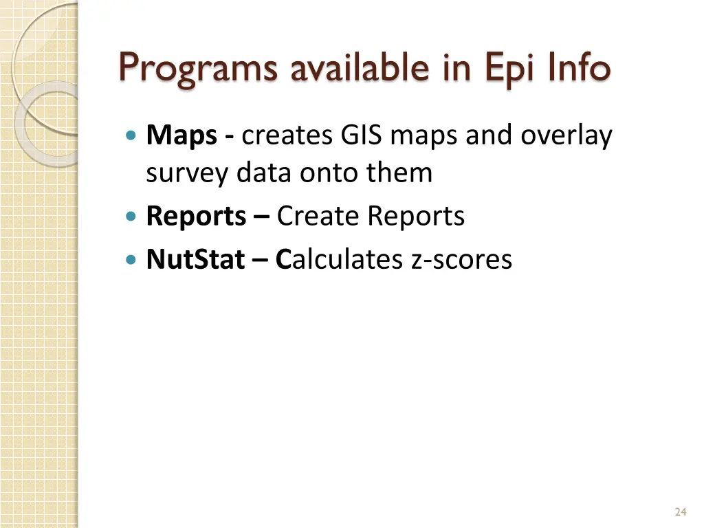programs available in epi info 1