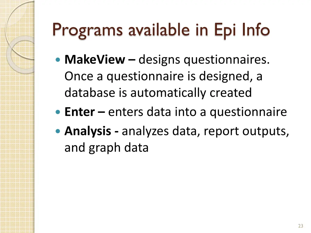 programs available in epi info