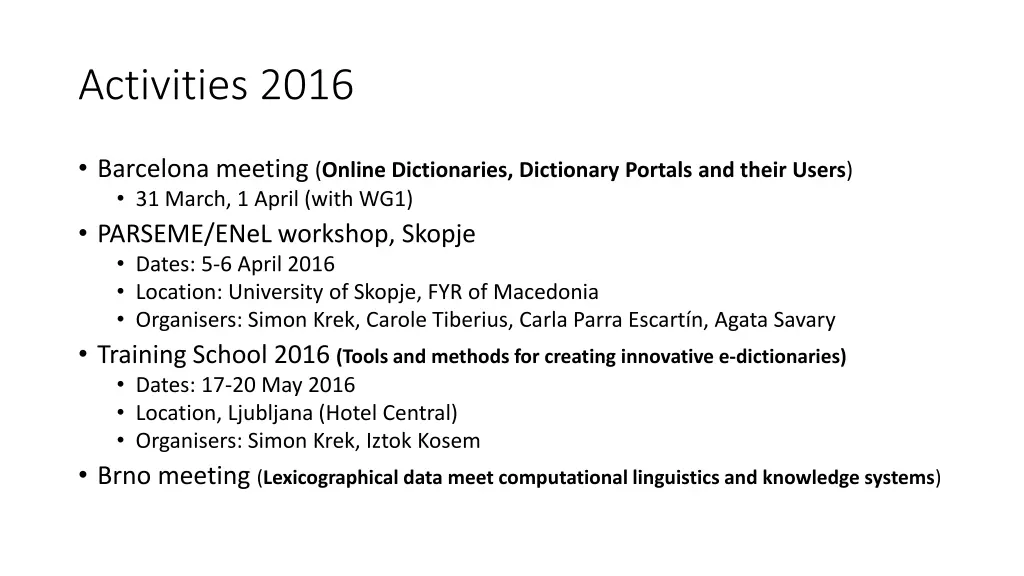 activities 2016