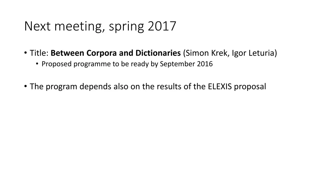 next meeting spring 2017