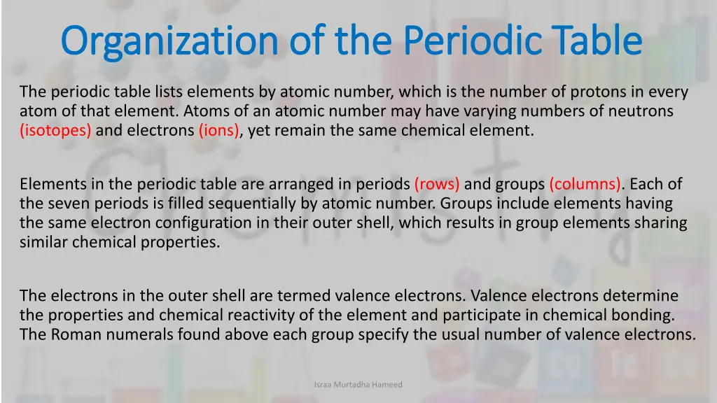 organization of the periodic table organization