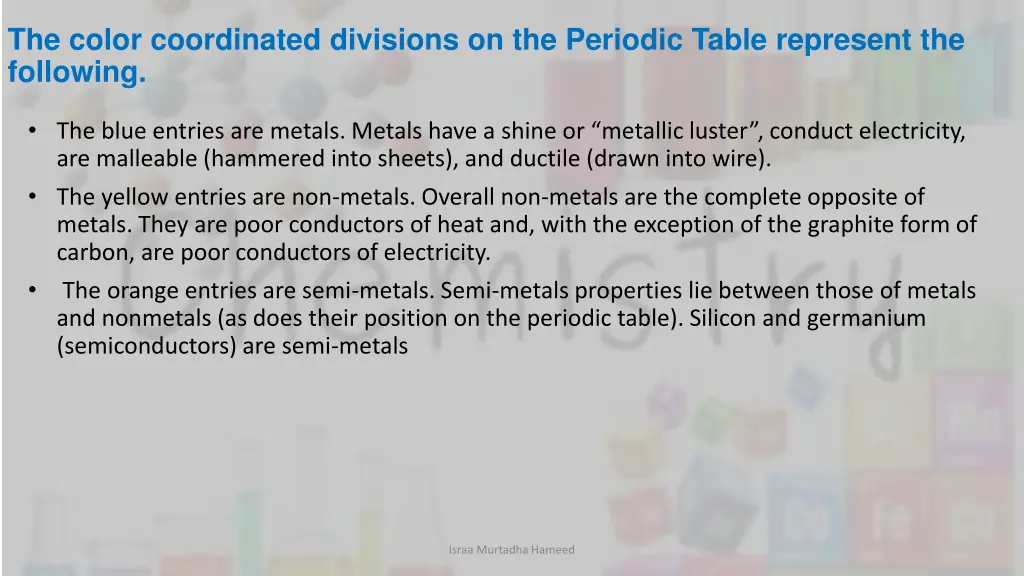 the color coordinated divisions on the periodic