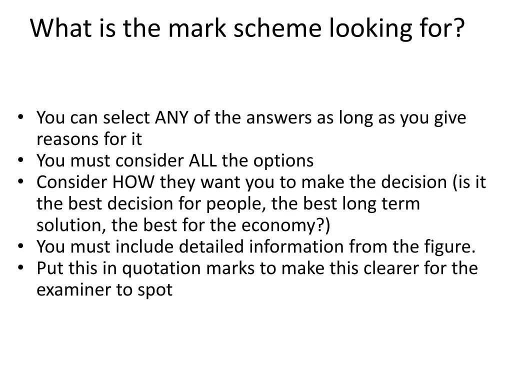 what is the mark scheme looking for