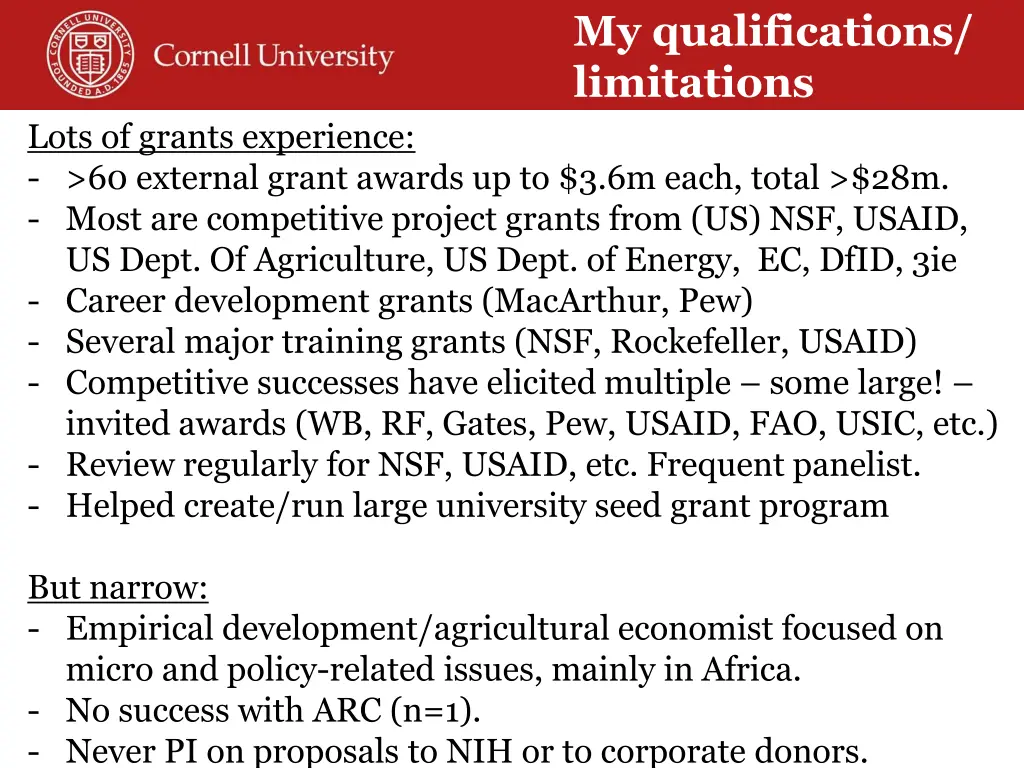 my qualifications limitations