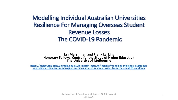 modelling individual australian universities